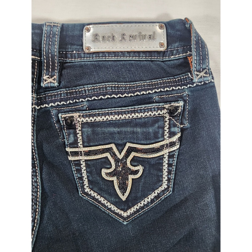 Rock Revival Jacklyn Easy Boot Women 26 Dark Blue Low Rise Embellished Jeans Y2k